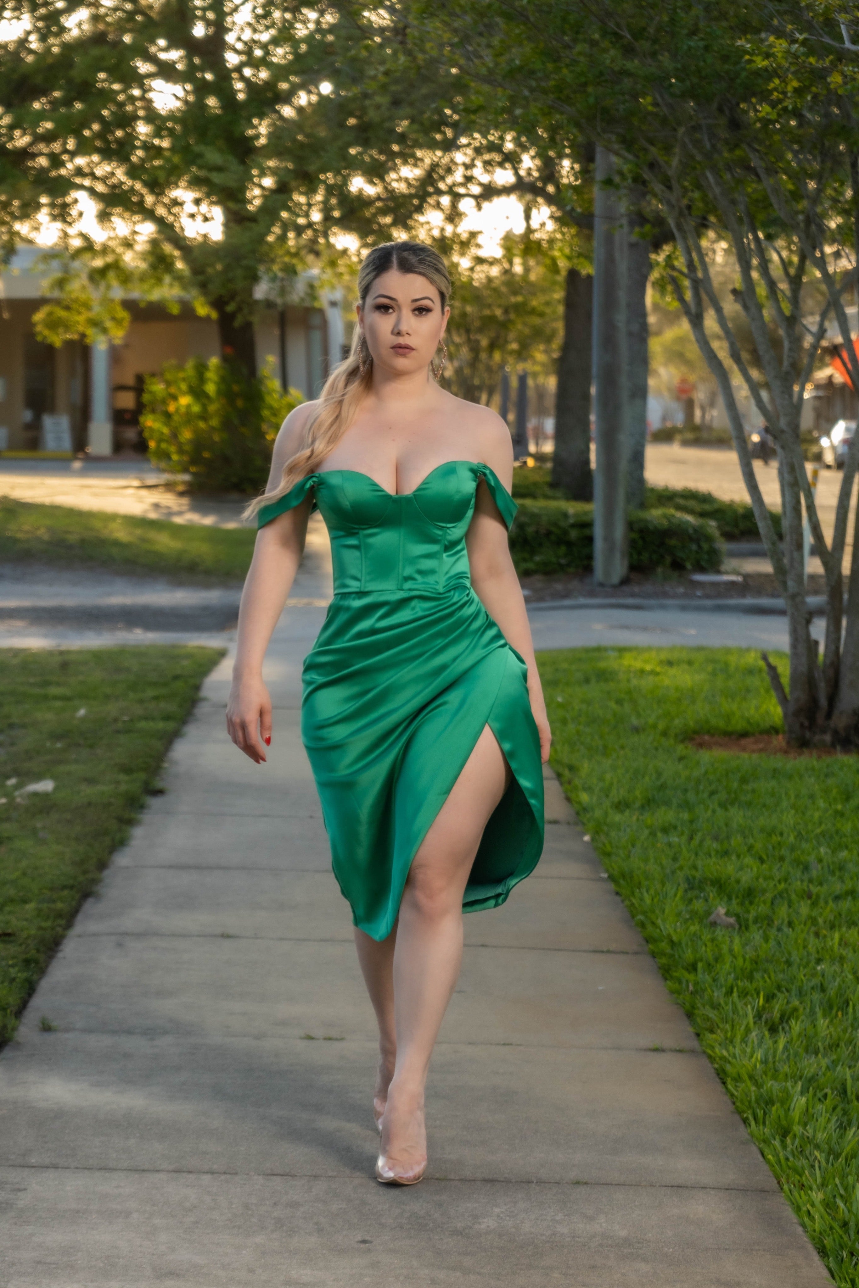 Duchess Green Satin Corset Dress selling