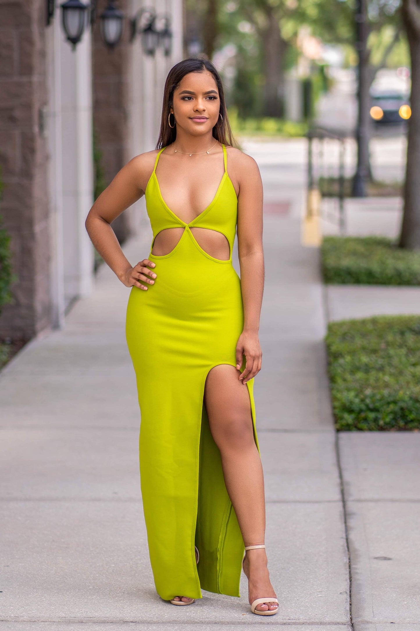 Isla Lime Green Bandage Maxi Dress