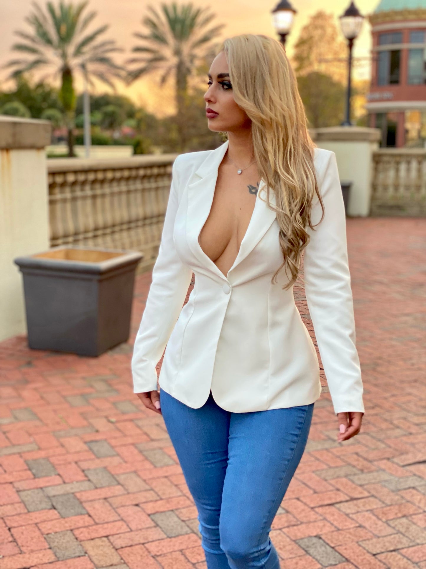 Esme Open Back Blazer in White